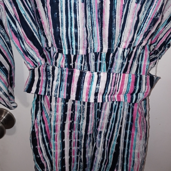 Lane Bryant Long Sleeve Crossover front tie up elastic waist striped blouse - Picture 8 of 8